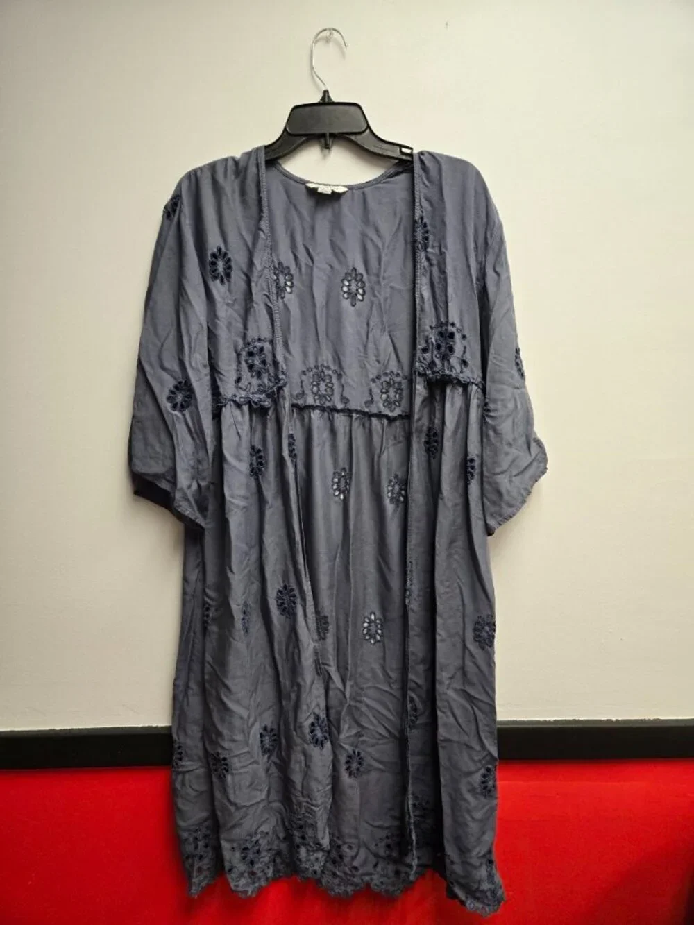 American Eagle Boho Floral Embroidered Kimono Cardigan Blue Gray XS S - Picture 2 of 9